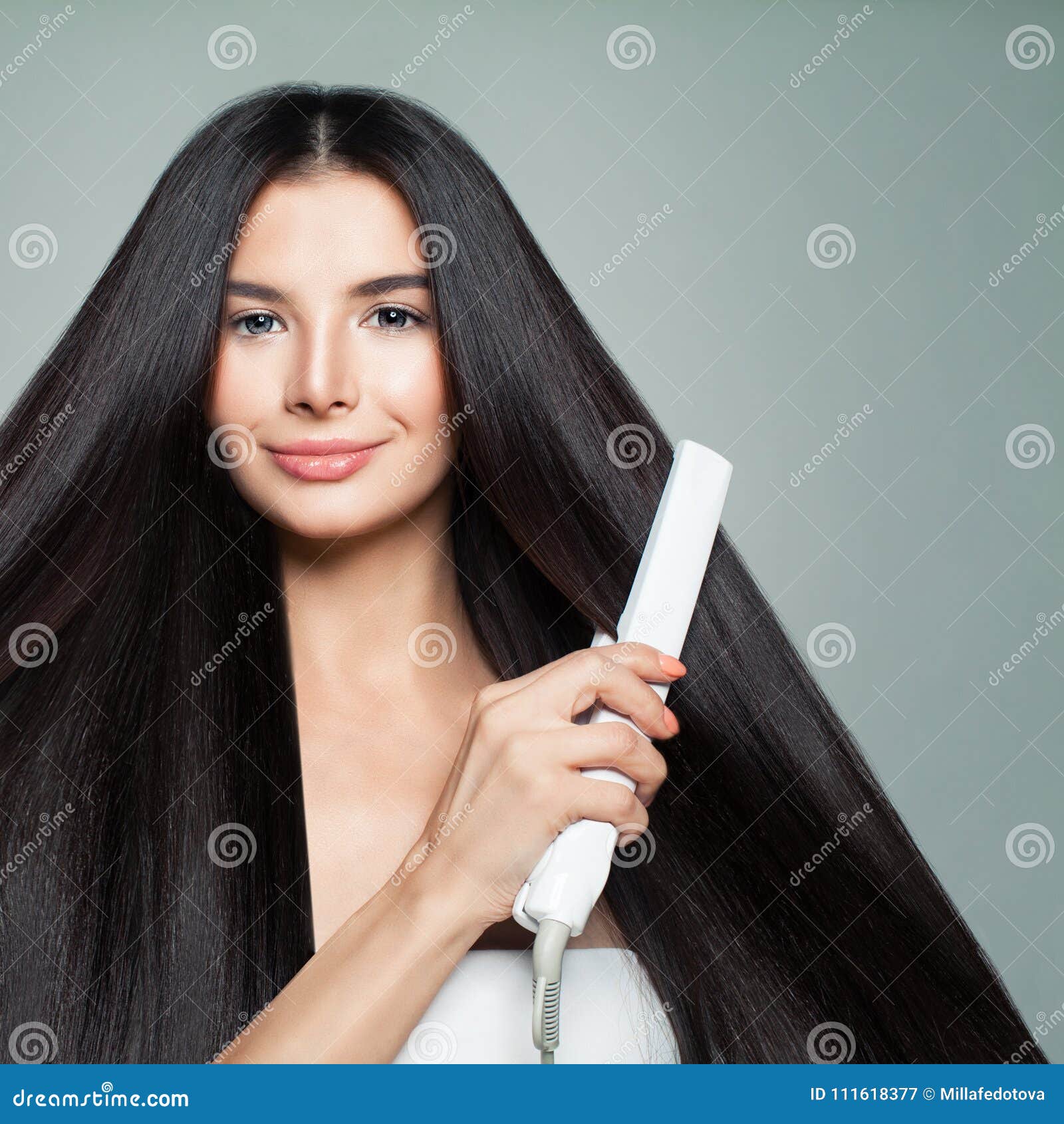 Hairdressing Woman With Beautiful Long Straight Hair Stock