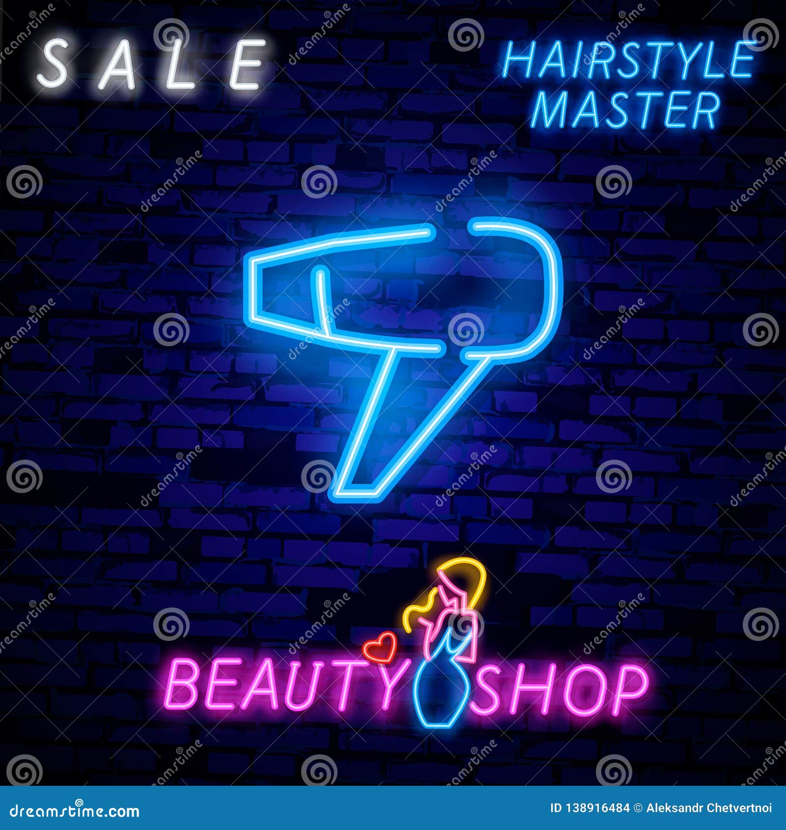 Hairdryer Neon Sign. Hairdressing Salon, Style and Fashion Concept ...