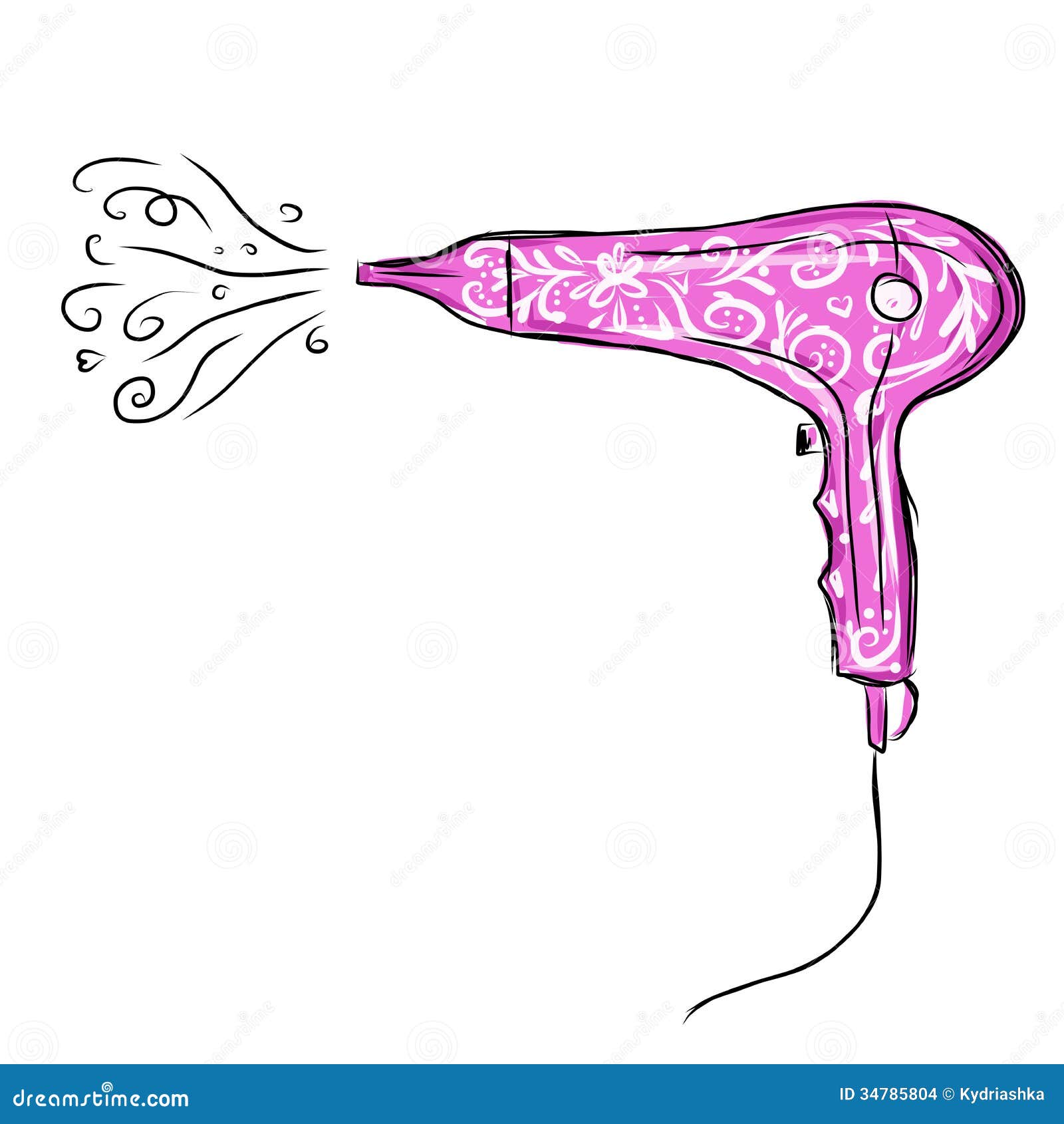 Hairdryer Pink with Floral Ornament for Your Stock Vector