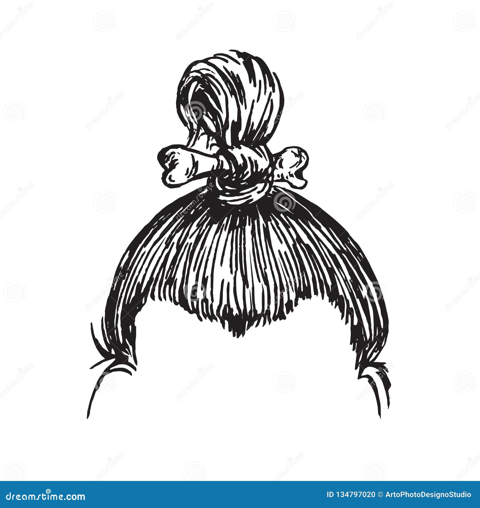 Hairstyle Of Ancient Man With A Bone Hand Drawn Doodle Sketch In