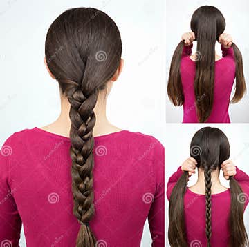 Hairstyle One Simple Braid Tutorial Stock Photo - Image of simple ...