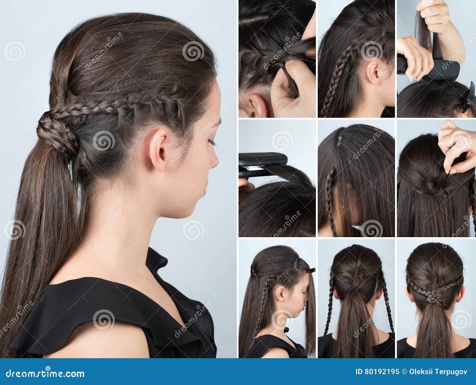 Hairstyle Ponytail with Plait Tutorial Stock Image - Image of plait ...