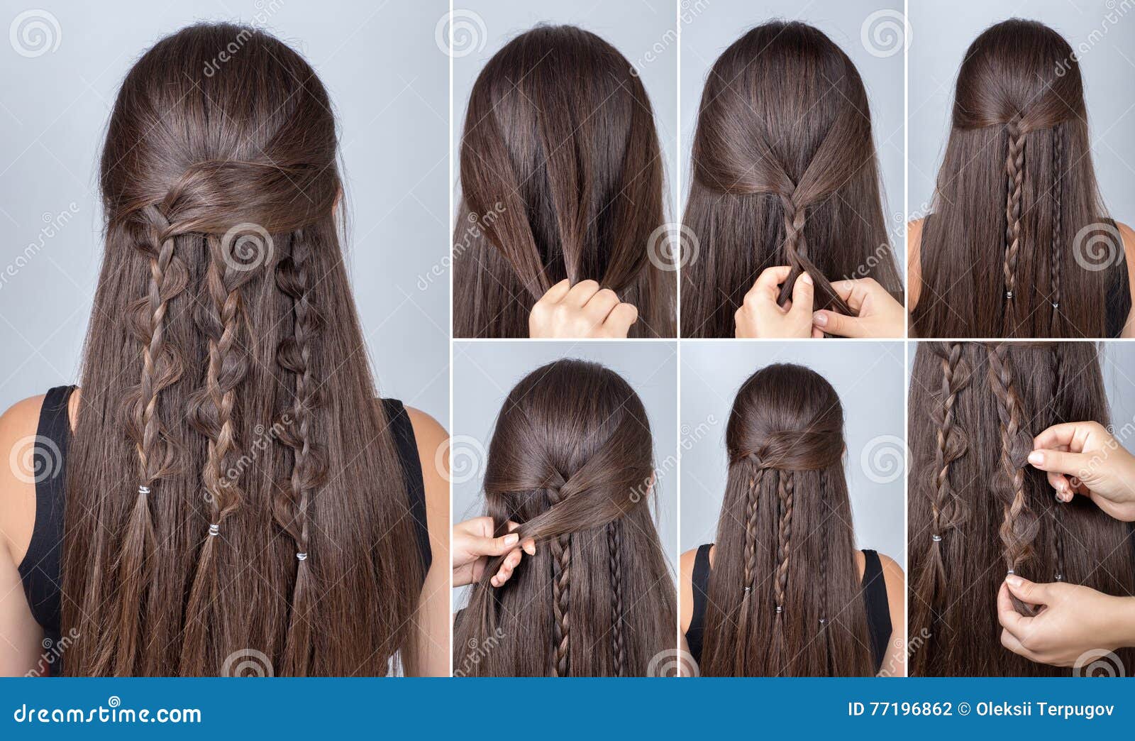 Hairstyle Three Boho Braids Tutorial Stock Photo - Image of hairdo,  hairstyle: 77196862