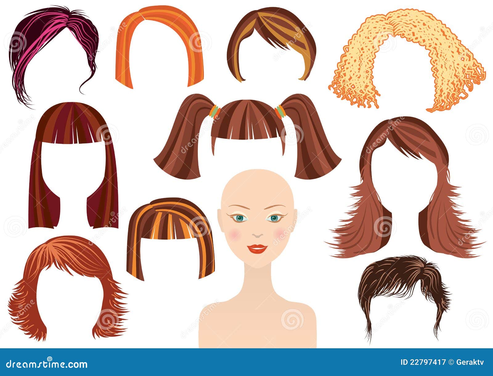 Hairstyle.Woman Face and Set of Haircuts Stock Vector Illustration of
