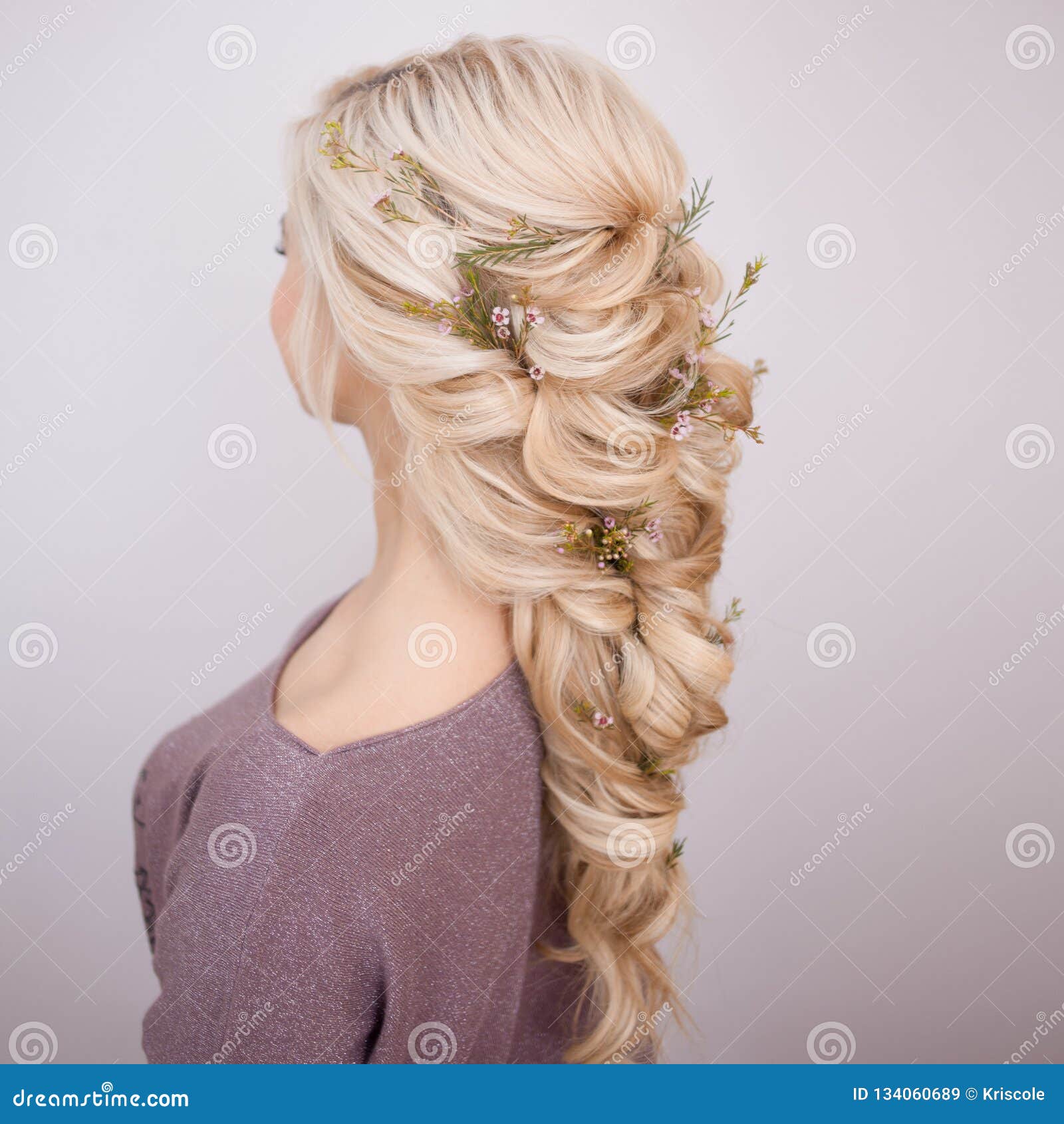 Hairstyles with Weaving Strands Decorated with Small Flowers. Stock Image -  Image of female, model: 134060689