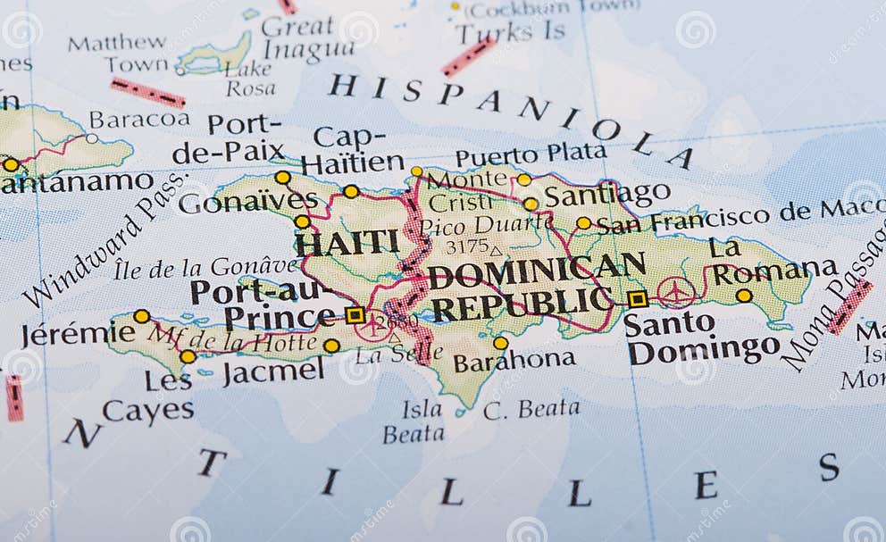Haiti and Dominican Republic Map Stock Photo - Image of maps, close