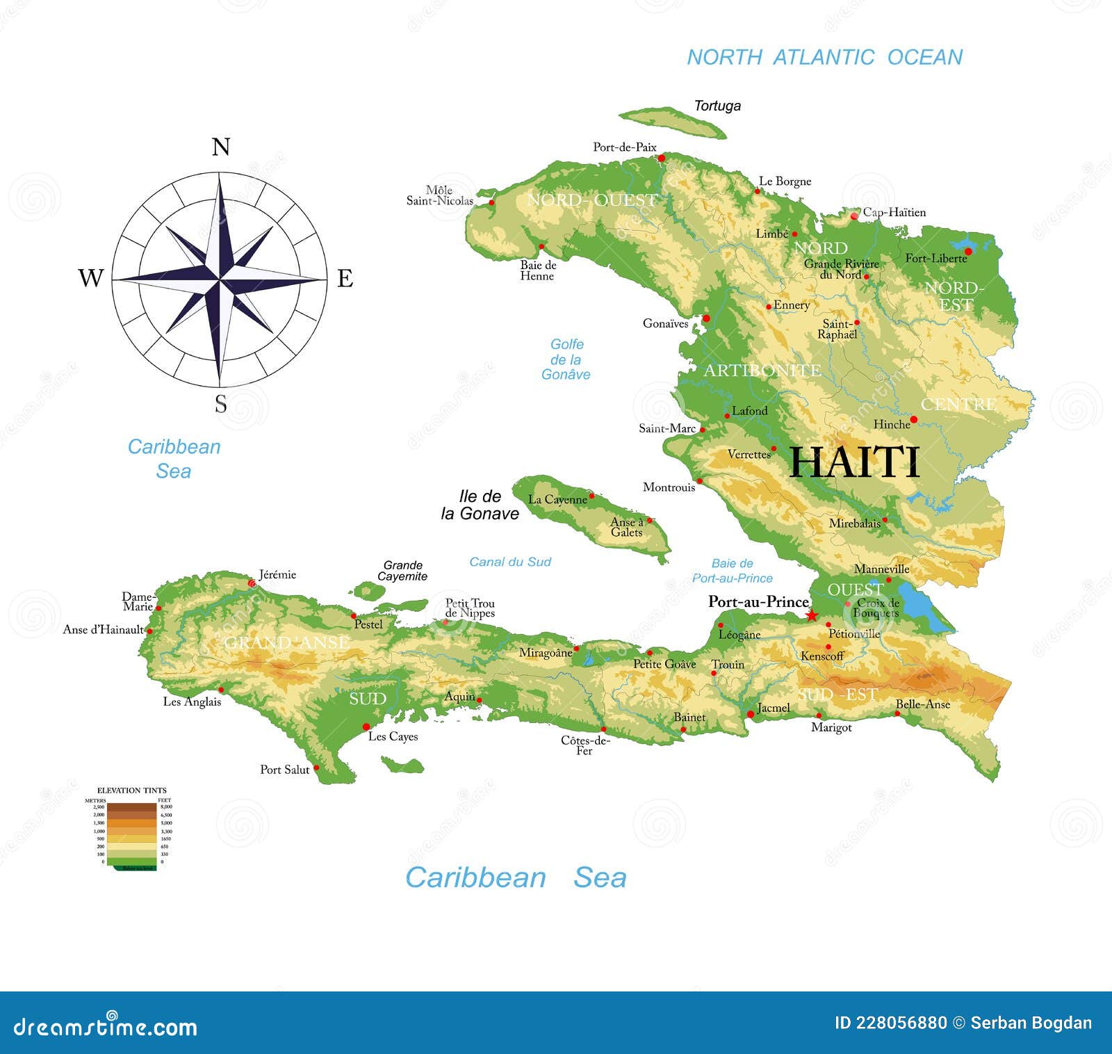 haiti-highly detailed physical map