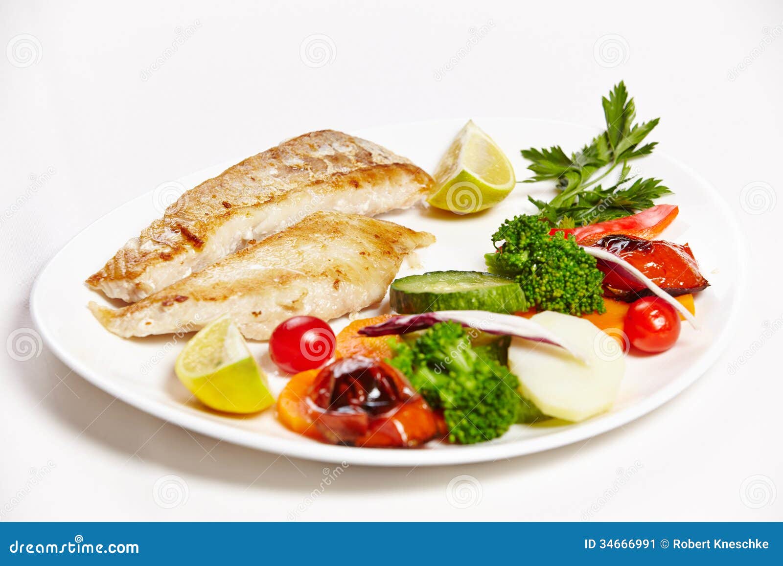 Hake Filet Grille with Steamed Stock Image - Image of vegetables, fish ...