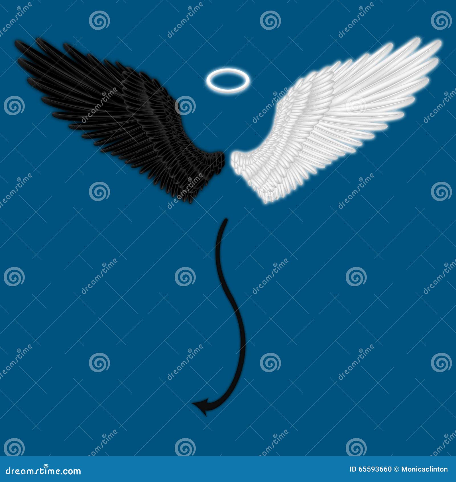 Illustration about Illustration of half angel and half devil wings. 