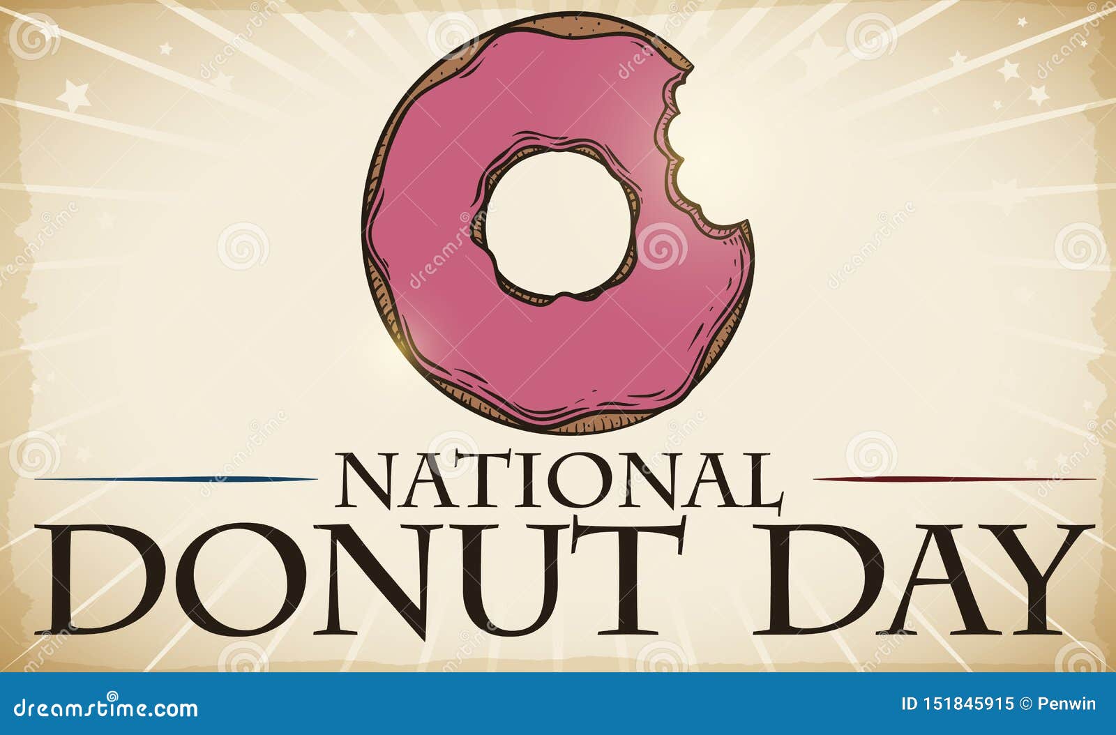 Half Bitten Doughnut Draw To Celebrate National Donut Day Vector Illustration Stock Vector