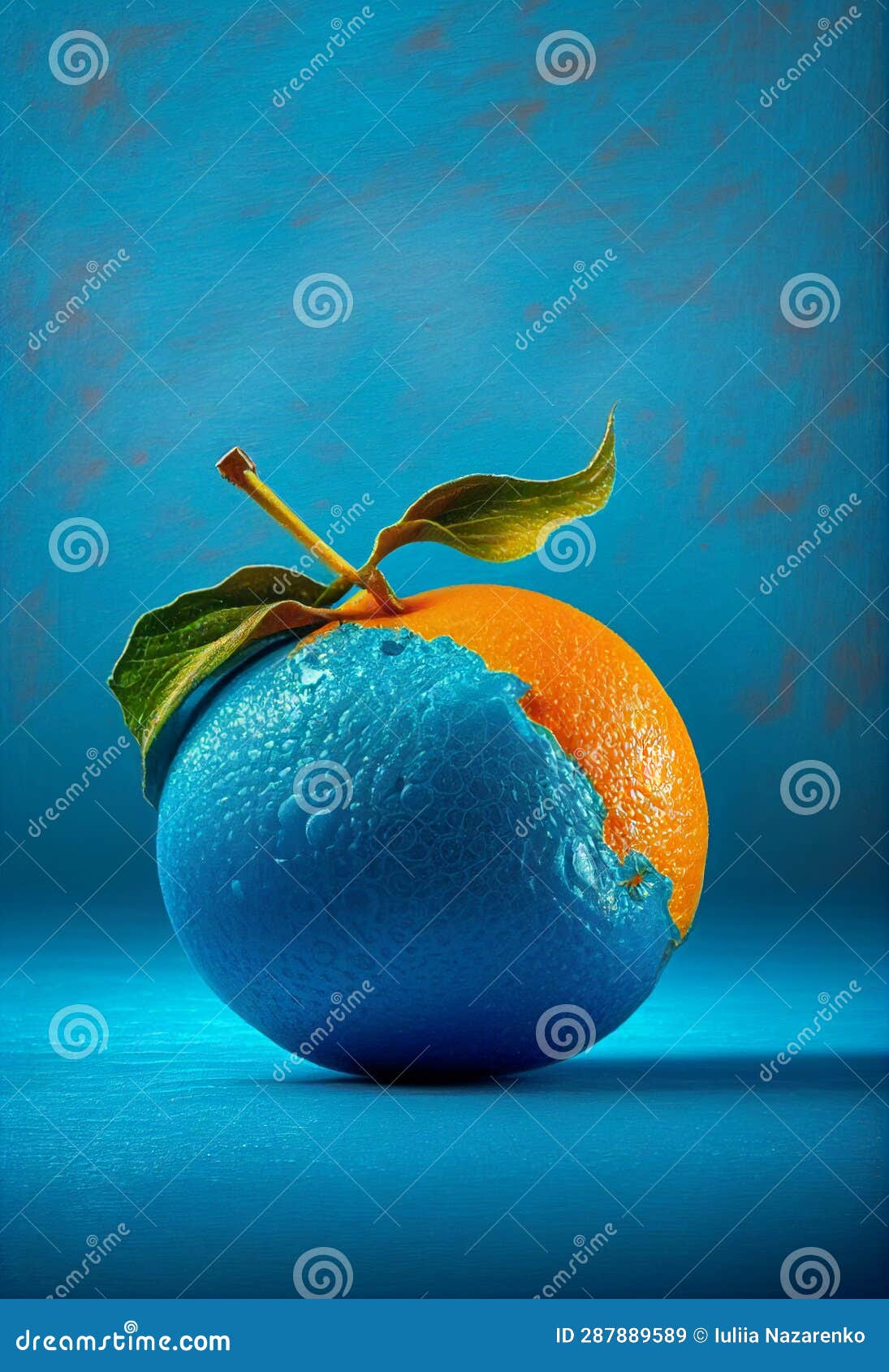 Half Blue Orange, Half Orange on a Blue Background. AI Generated Stock
