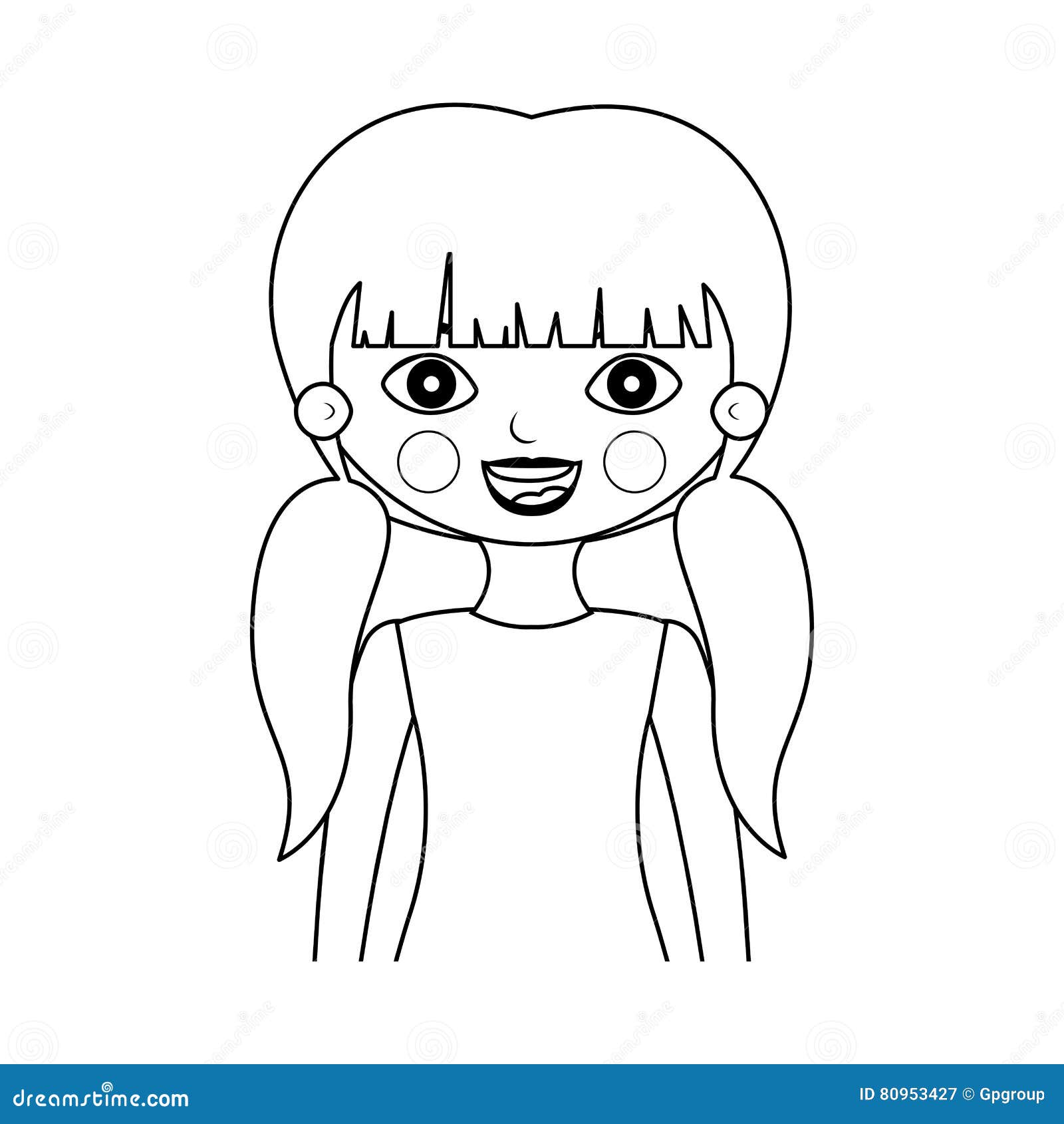 Half Body Girl Silhouette with Pigtails and Smiling Stock Vector ...