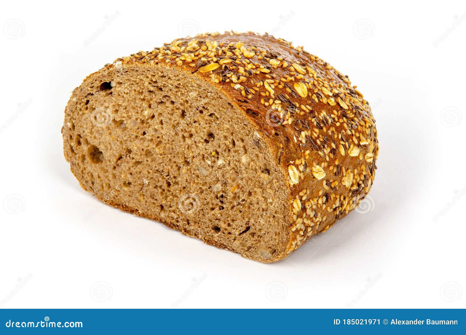 A Half Dark German Bread on White Background Stock Image Image of