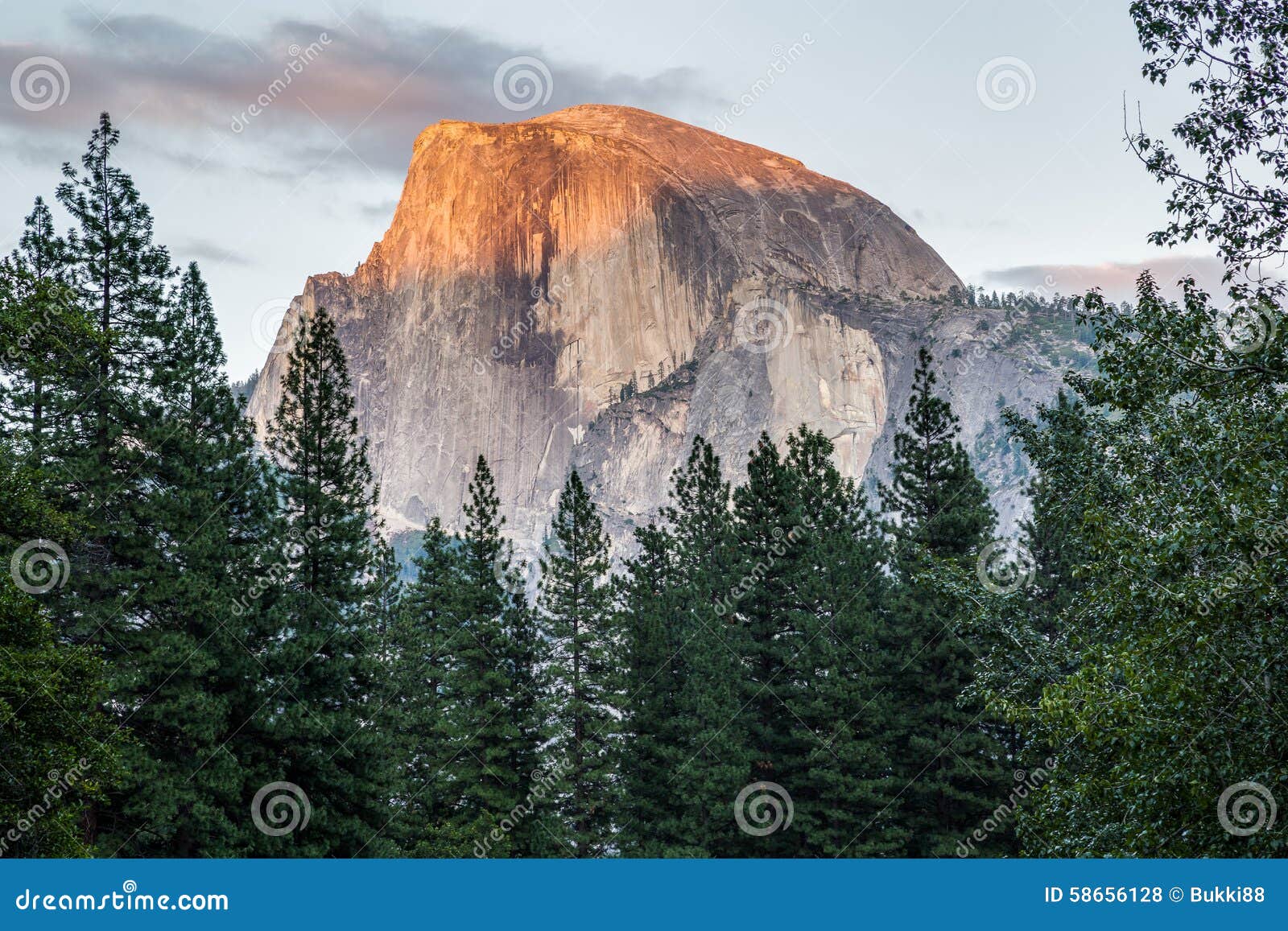 half dome at sunset in yosemite national park, california, usa.