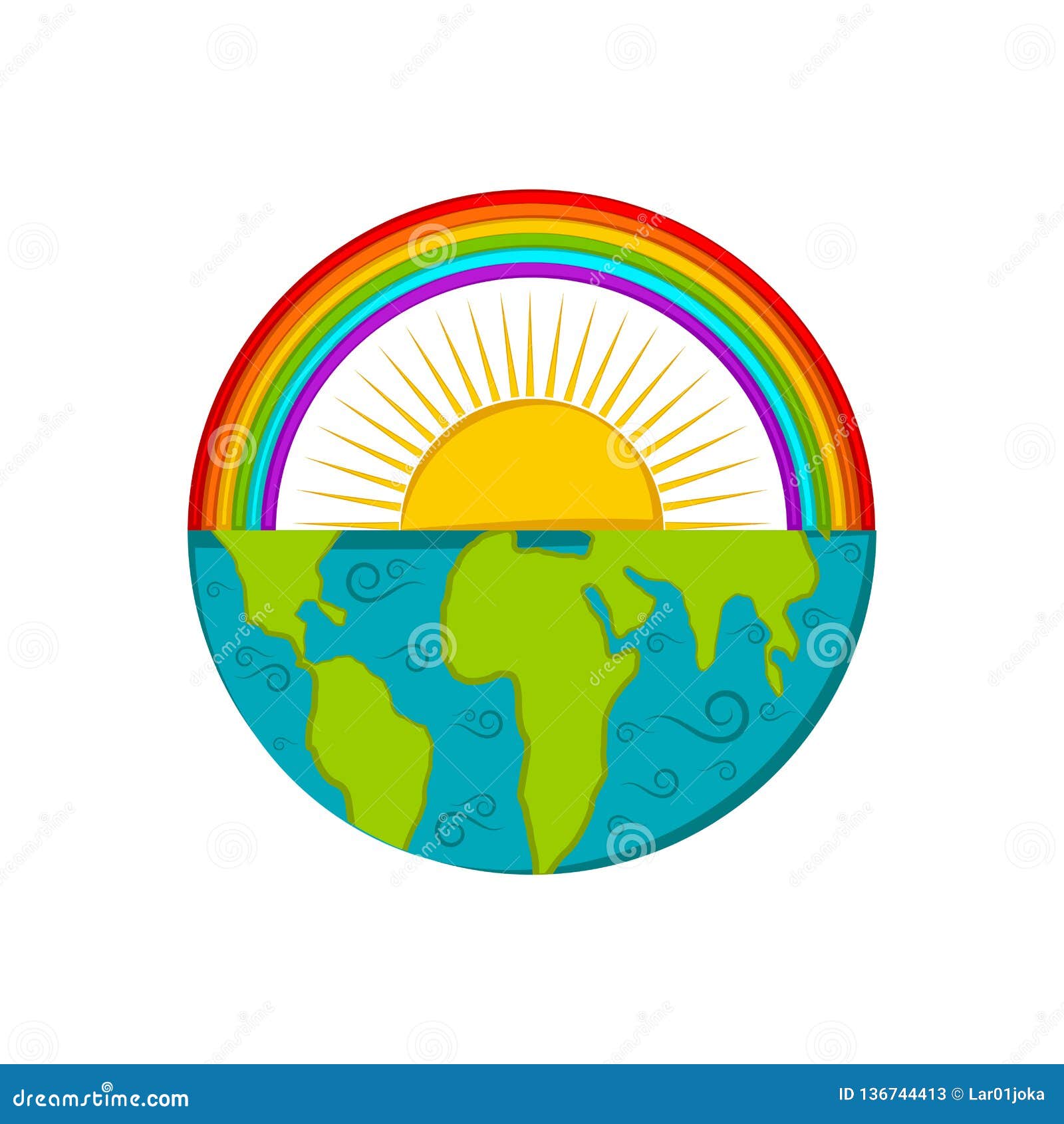 Half Earth with a Rainbow and Sun Stock Vector Illustration of