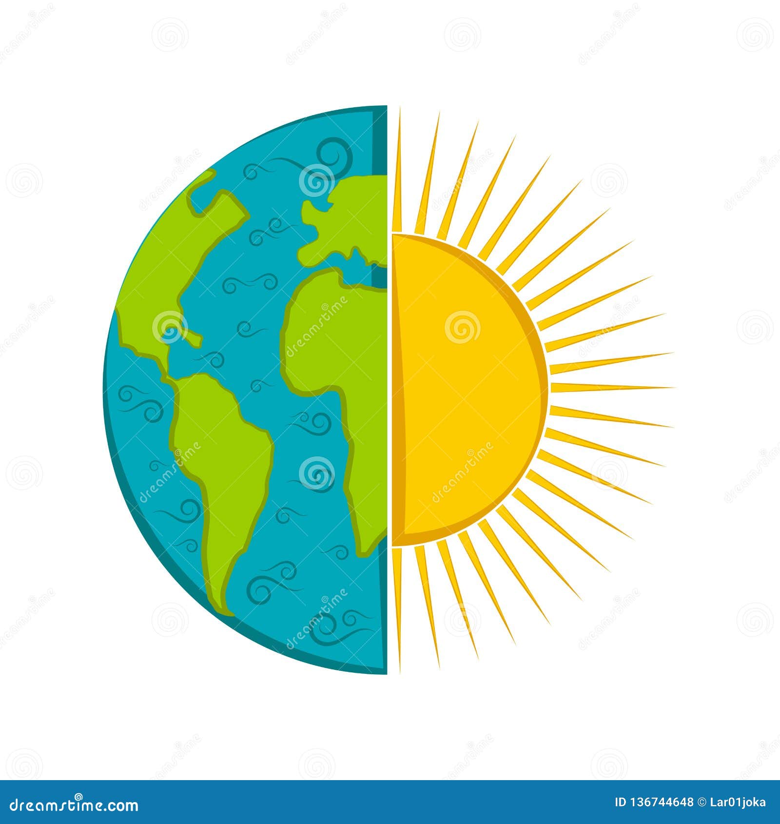 Half earth with a sun stock vector. Illustration of 136744648