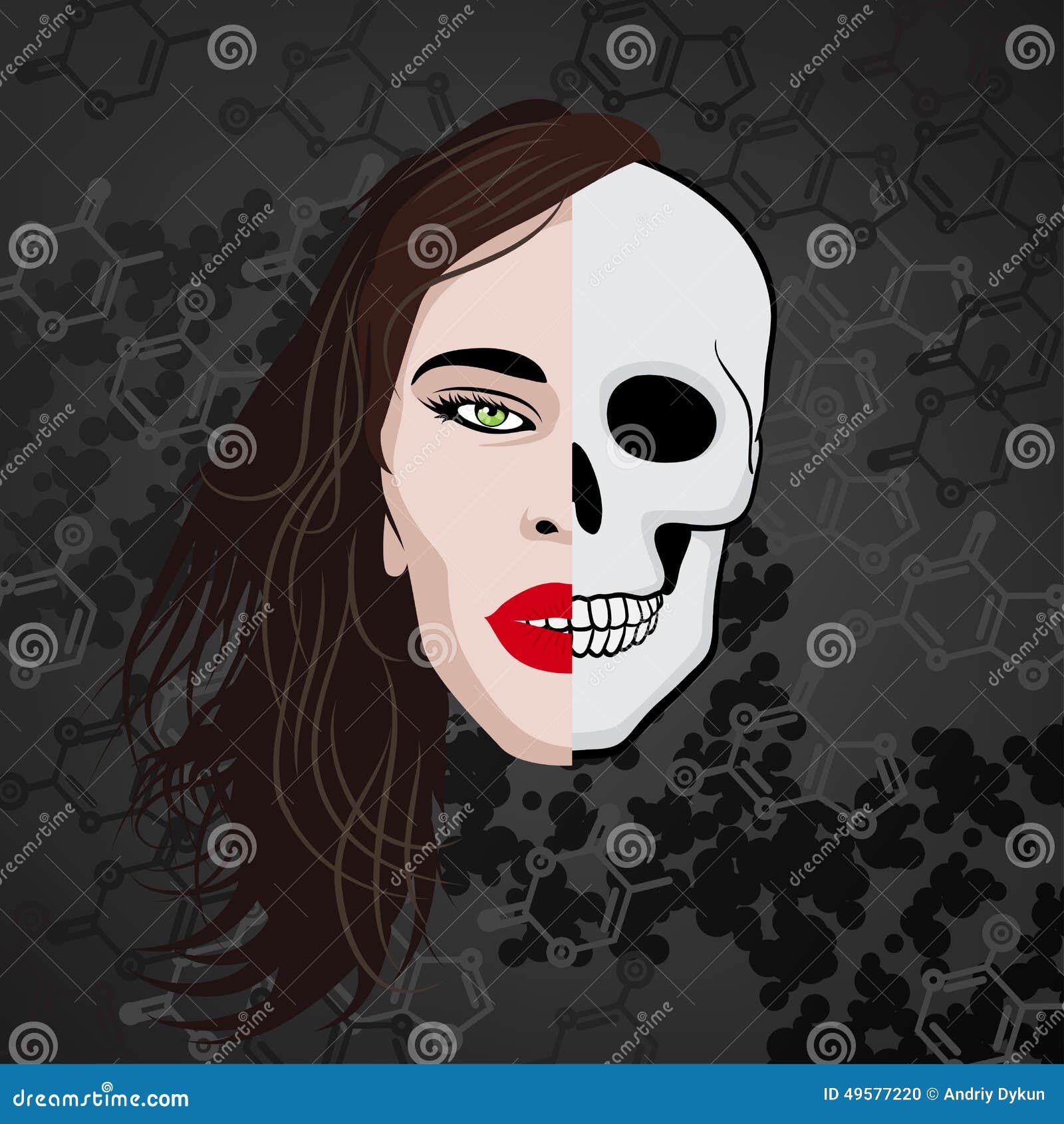 Half face skull stock vector. Illustration of lips, bone 49577220