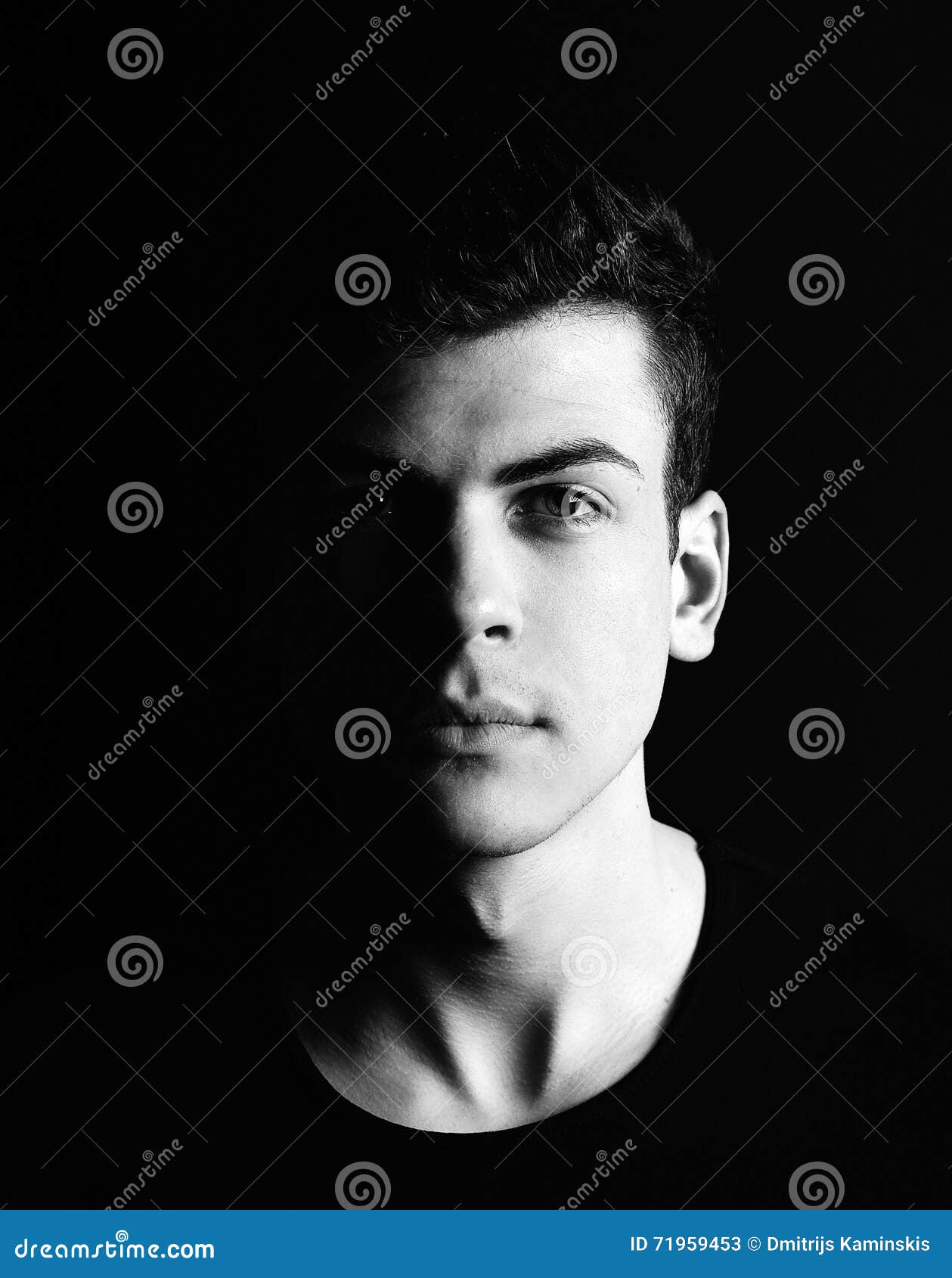 Half-face Young Man Portrait in Low-key Stock Image - Image of cool ...