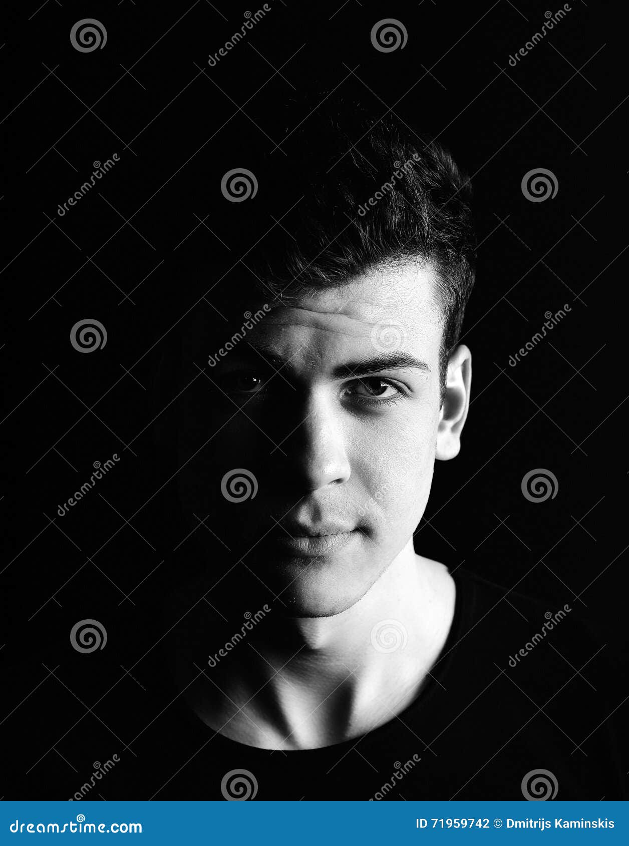 Half-face Young Man Portrait in Low-key Stock Photo - Image of dark ...