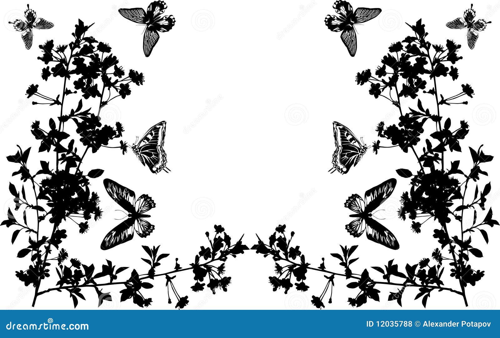 Half Frame With Butterflies And Flowers Stock Vector ...