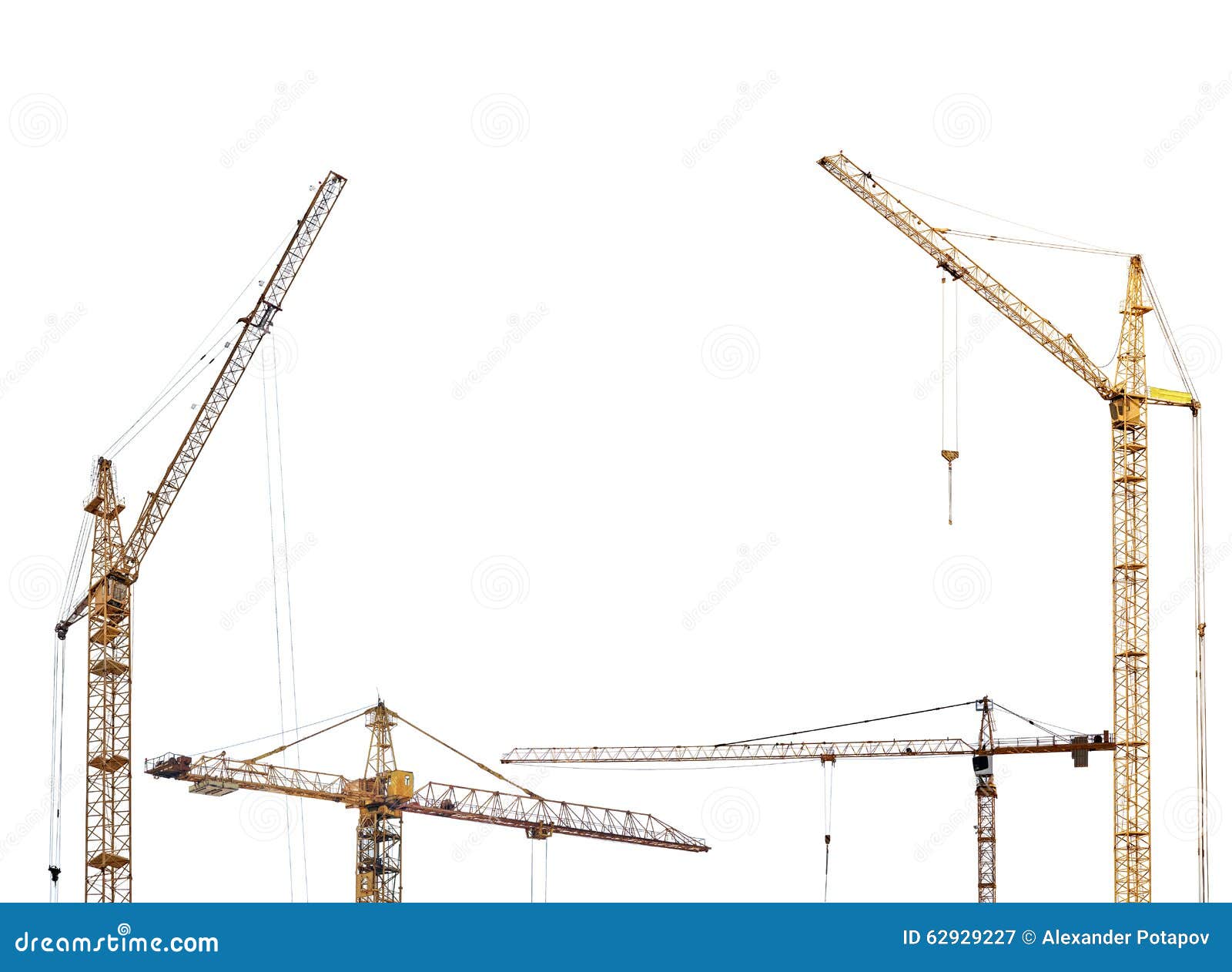 half frame from yellow hoisting cranes isolate on white
