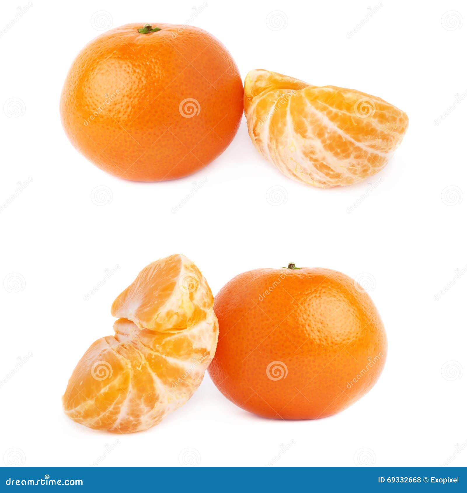 Half And Fresh Juicy Tangerine Fruit Isolated Over The White Background