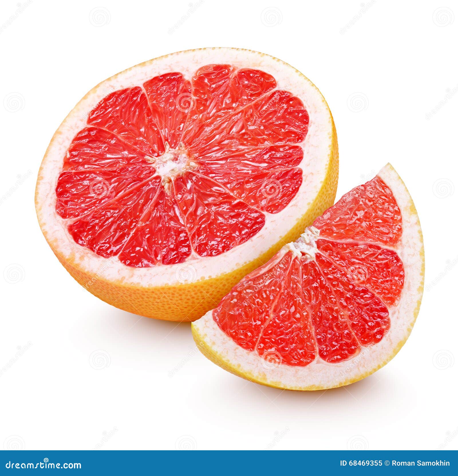 Half Grapefruit Citrus Fruit with Slice Isolated on White Stock Image