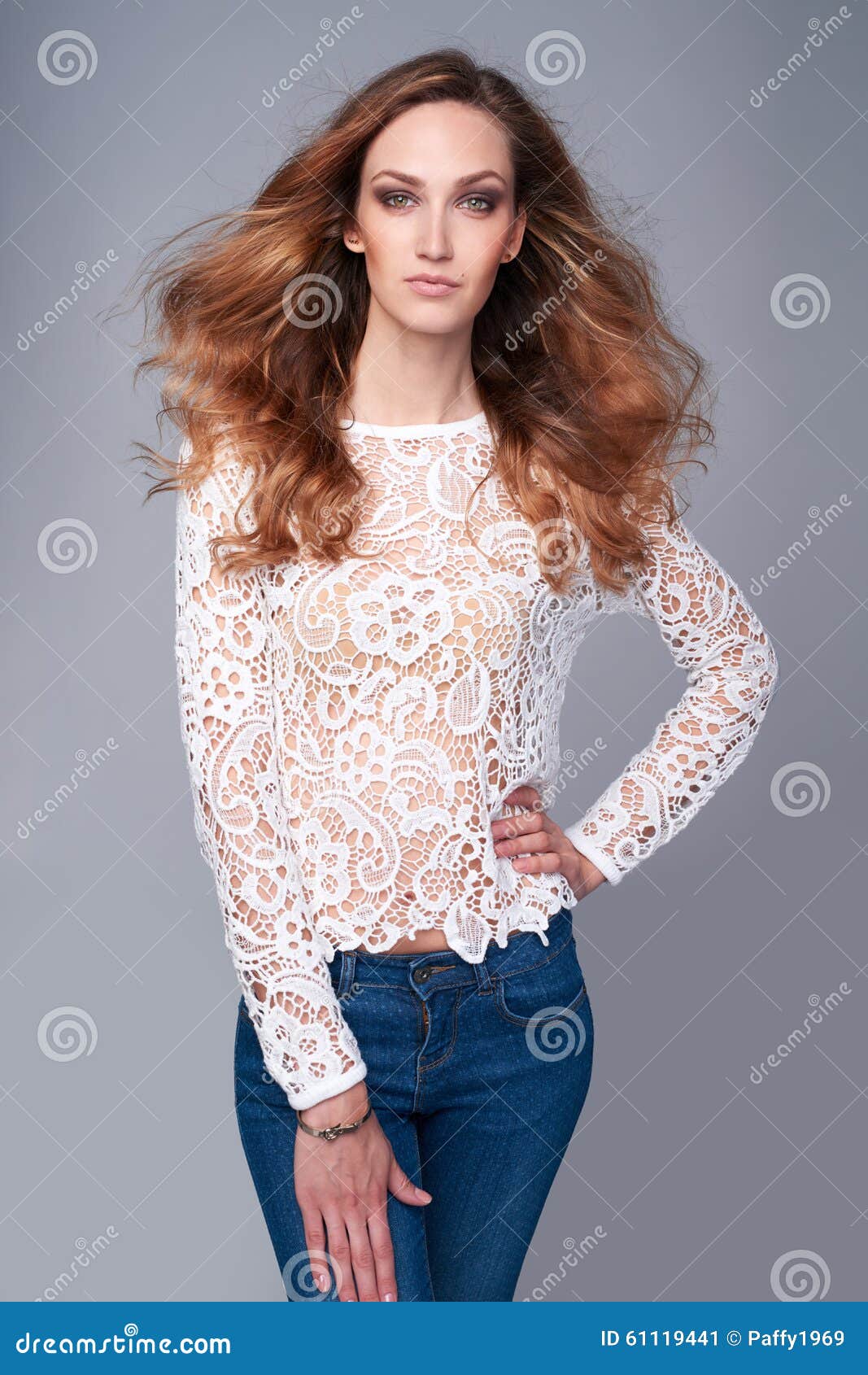 Half Length Portrait Of Fashion Model In Lace Top Stock Image - Image ...