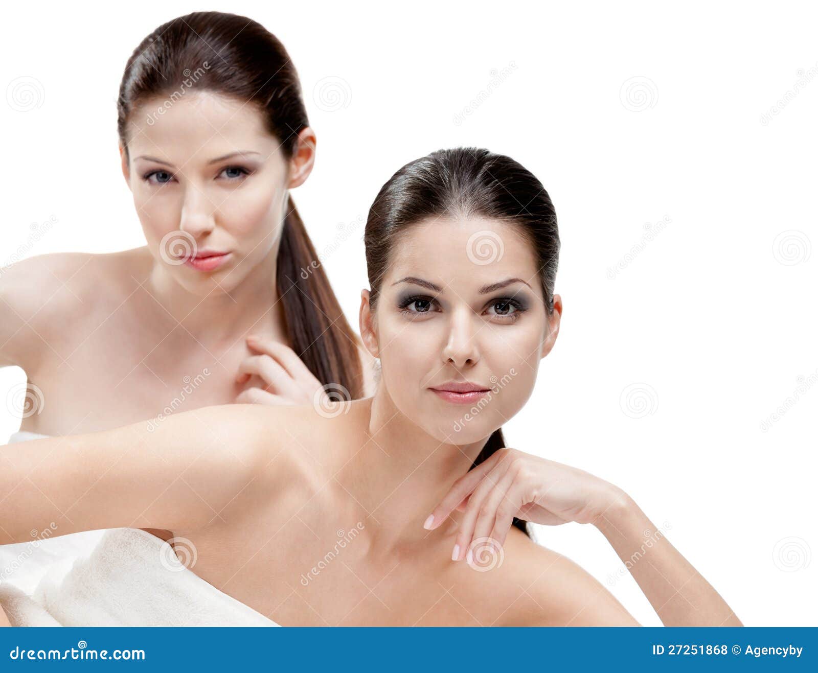 Half Length Portrait of Two Half Naked Women Stock Photo