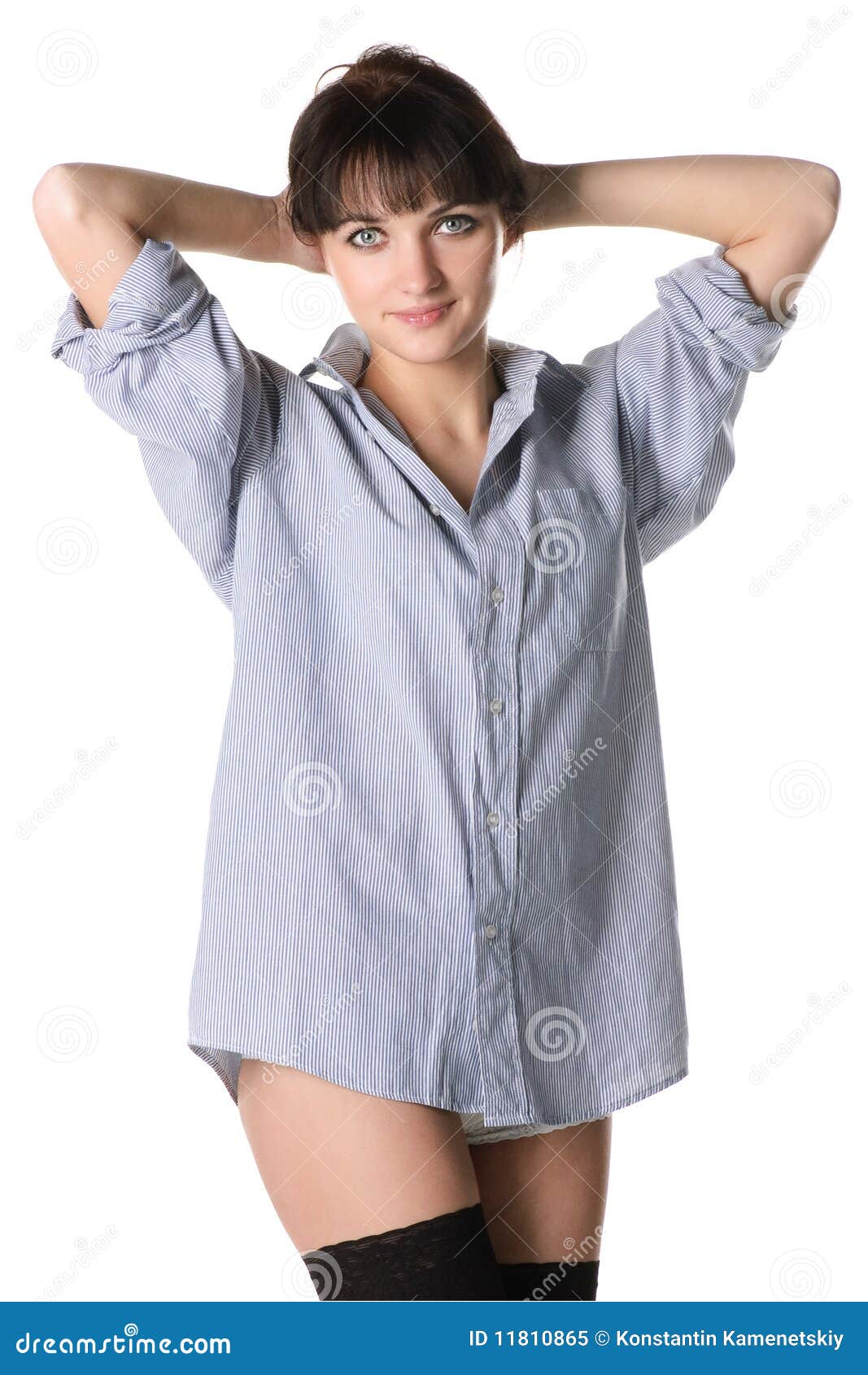 Half-naked Beautiful Girl In Shirt And Stockings. Royalty Free Stock ...