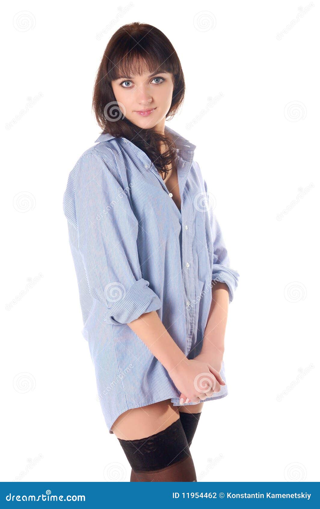 Half-naked Beautiful Girl in Shirt and Stockings. Stock Photo - Image ...