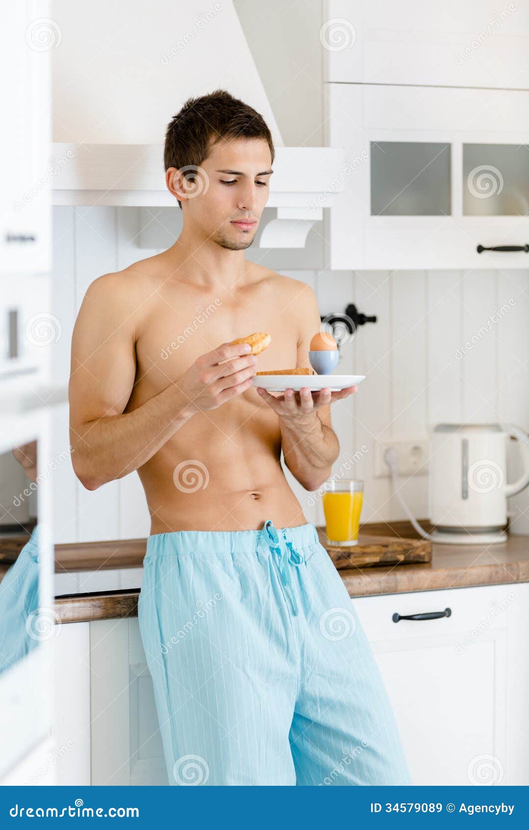 Half-naked Man Has Breakfast at Kitchen Stock Image - Image of lunch, attractive: 34579089