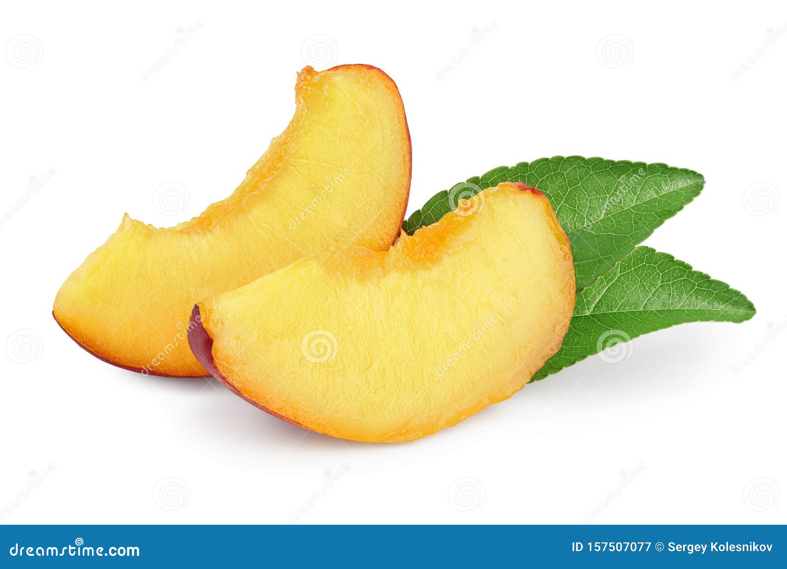 Half Nectarine Fruit with Leaf Isolated on White Background Cutout