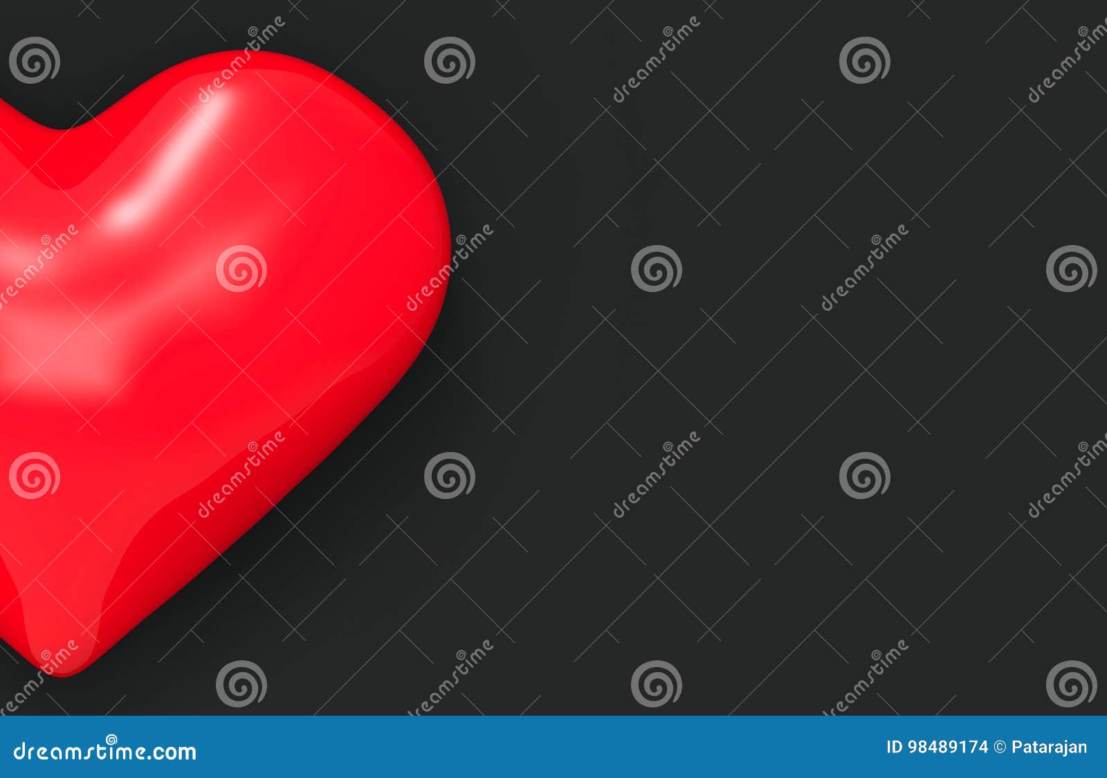 Half Of One Sweet Red Heart On Black Background With Copy Space