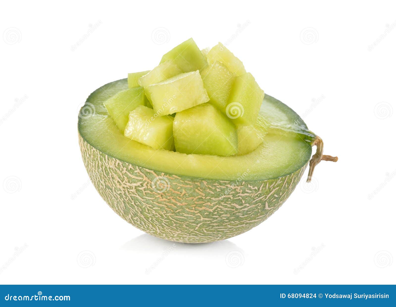 Half And Portion Cut Ripe Honeydew Melon On White Stock Photo Image
