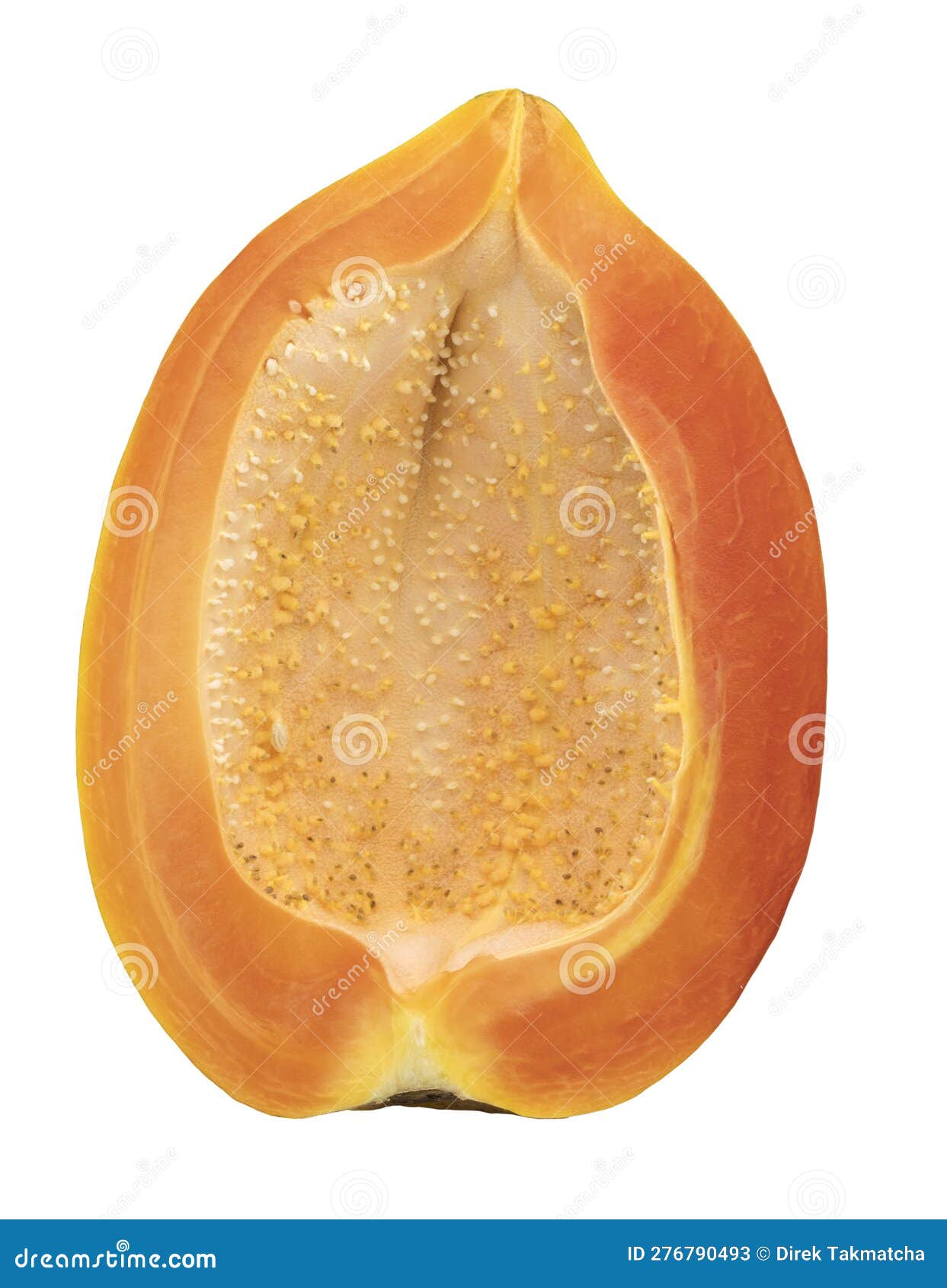Papaya Seedless, Cut In Half With Leaves On A White Wooden Floor RoyaltyFree Stock Image