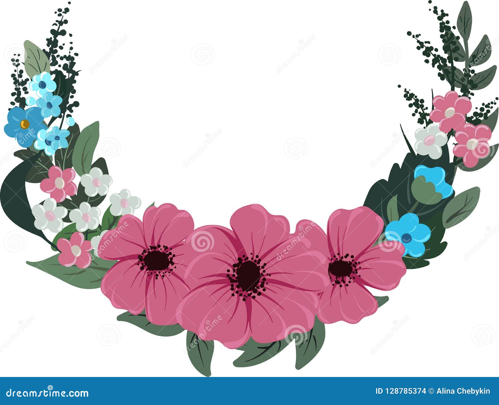 Download Half Round Floral Frame Wreath With Flowers Stock Vector ...