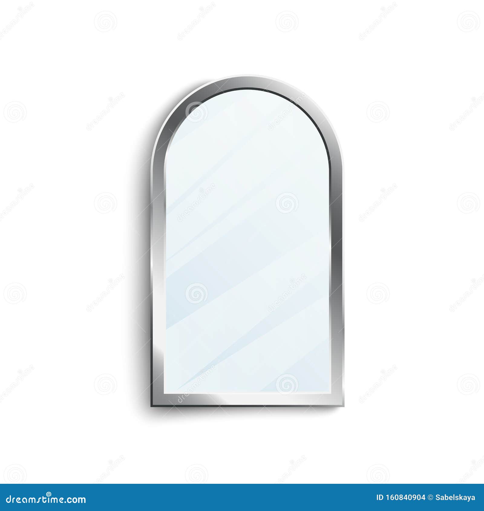 Half Round Realistic Mirror with Shiny Silver Metal Frame and Blank