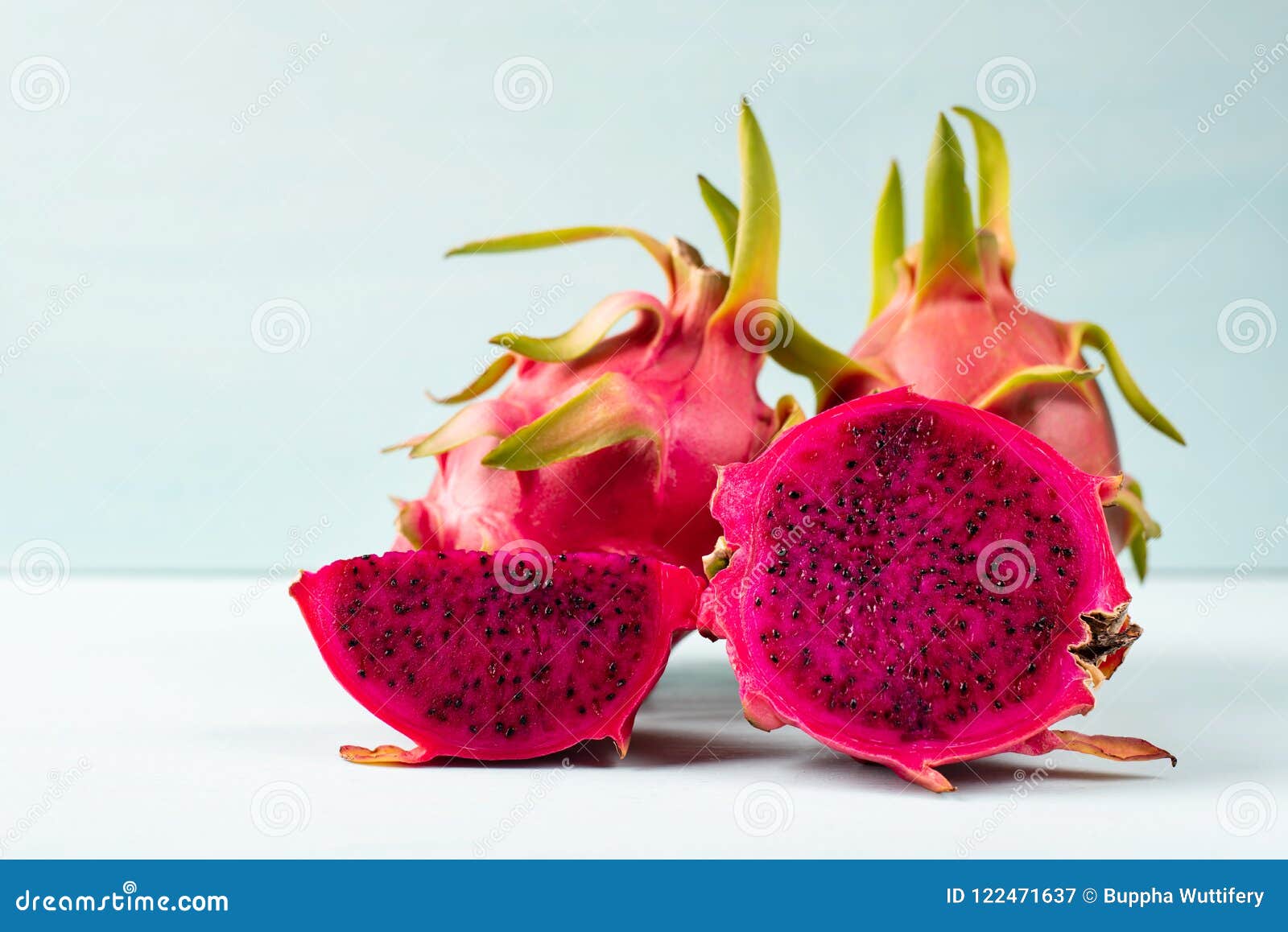 Half and Slice Red Dragon Fruit on Color Background Stock Image - Image ...