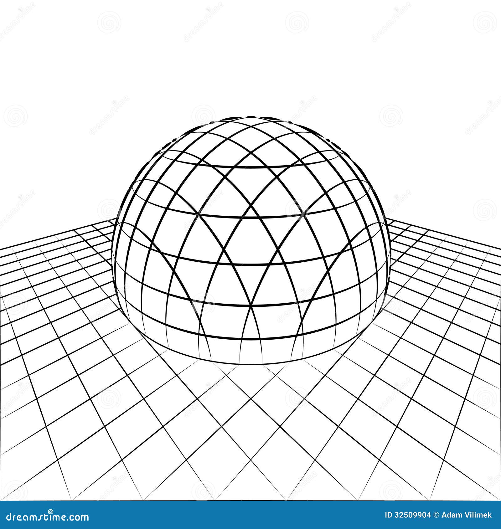 Half Sphere in Grid Line Perspective Drawing Stock Illustration