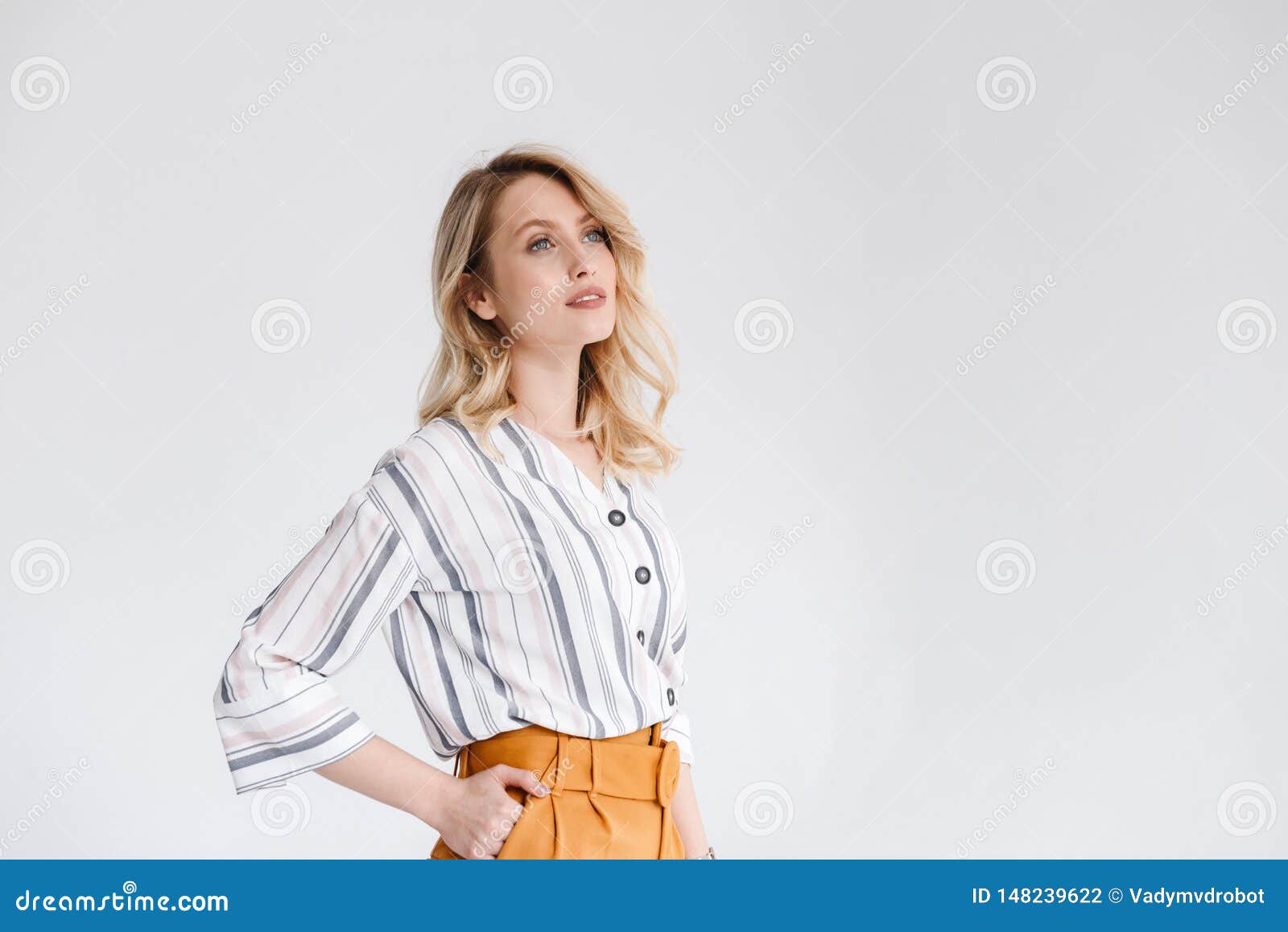Half Turn Portrait of Young Nice Woman Wearing Casual Clothes Looking ...