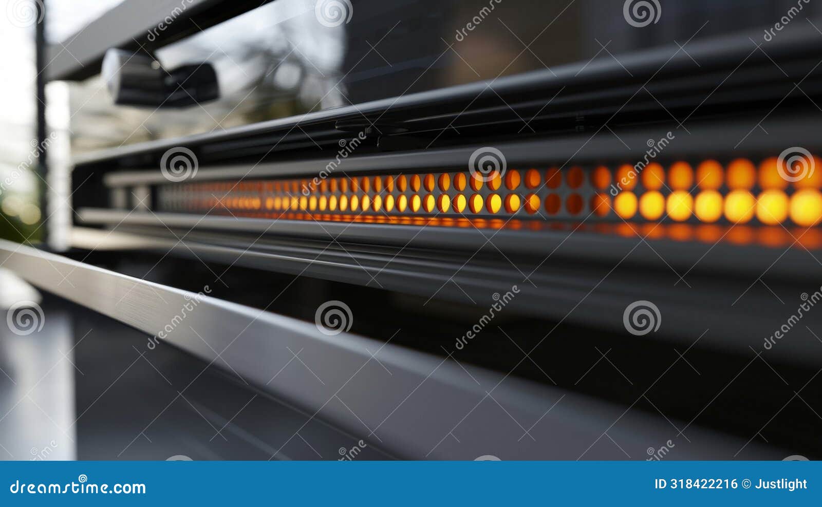 a halfclosed safety grill on a halogen heater protecting the heating  while still allowing warmth to radiate
