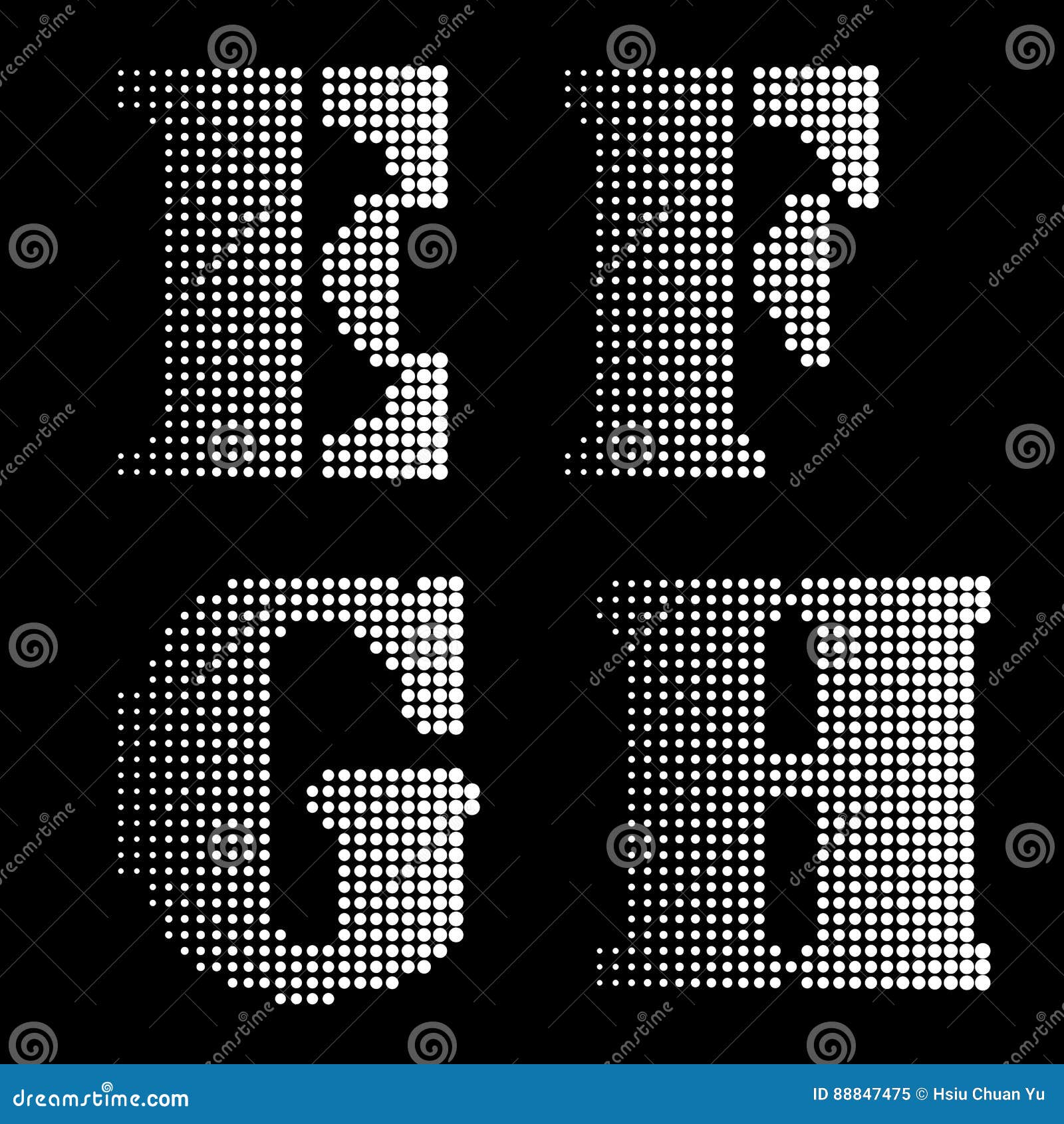 halftone black white alphabet letters numbers notations