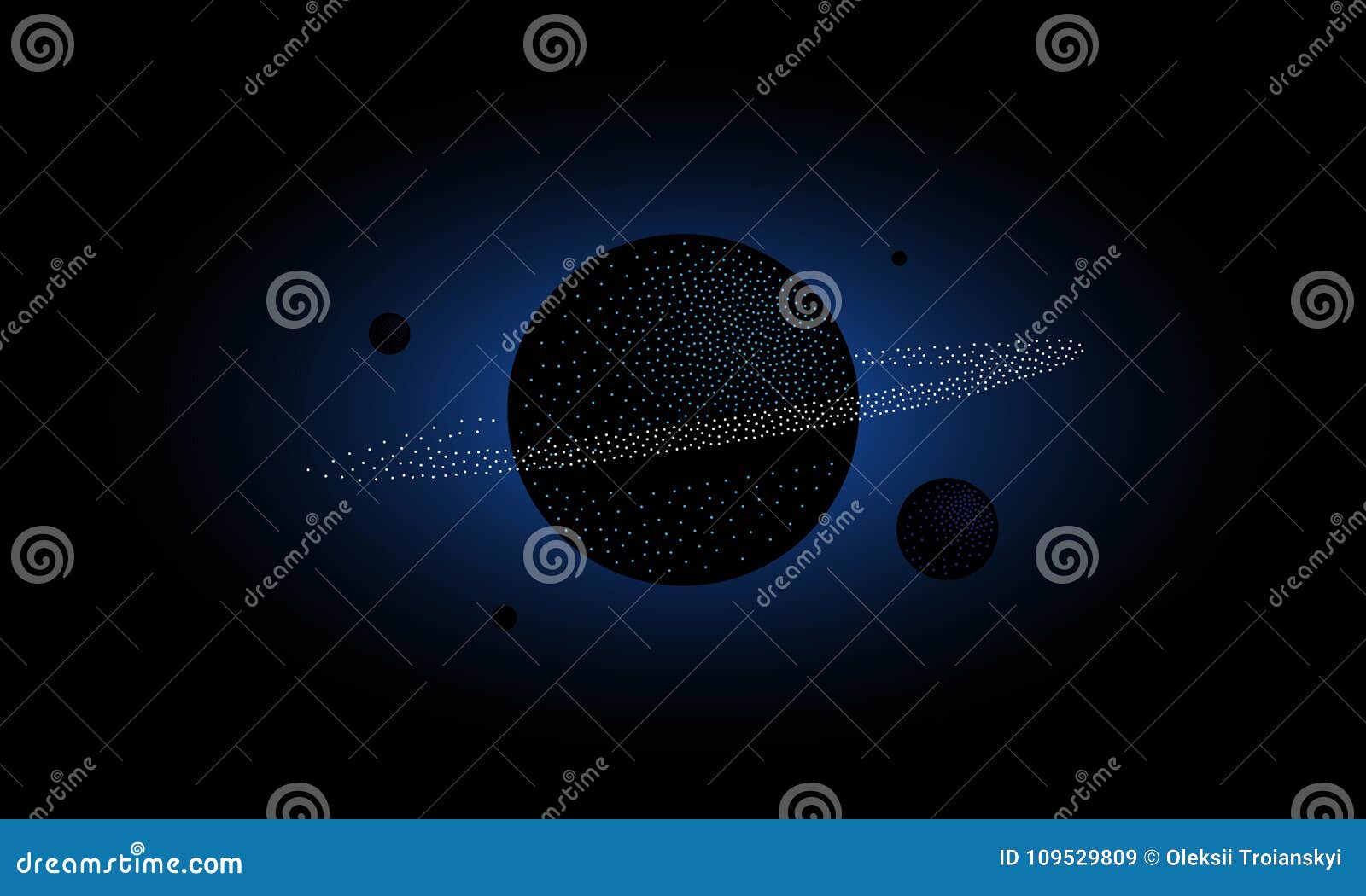 Halftone 3d Saturn And Satellites. Dotwork Science And Space Background