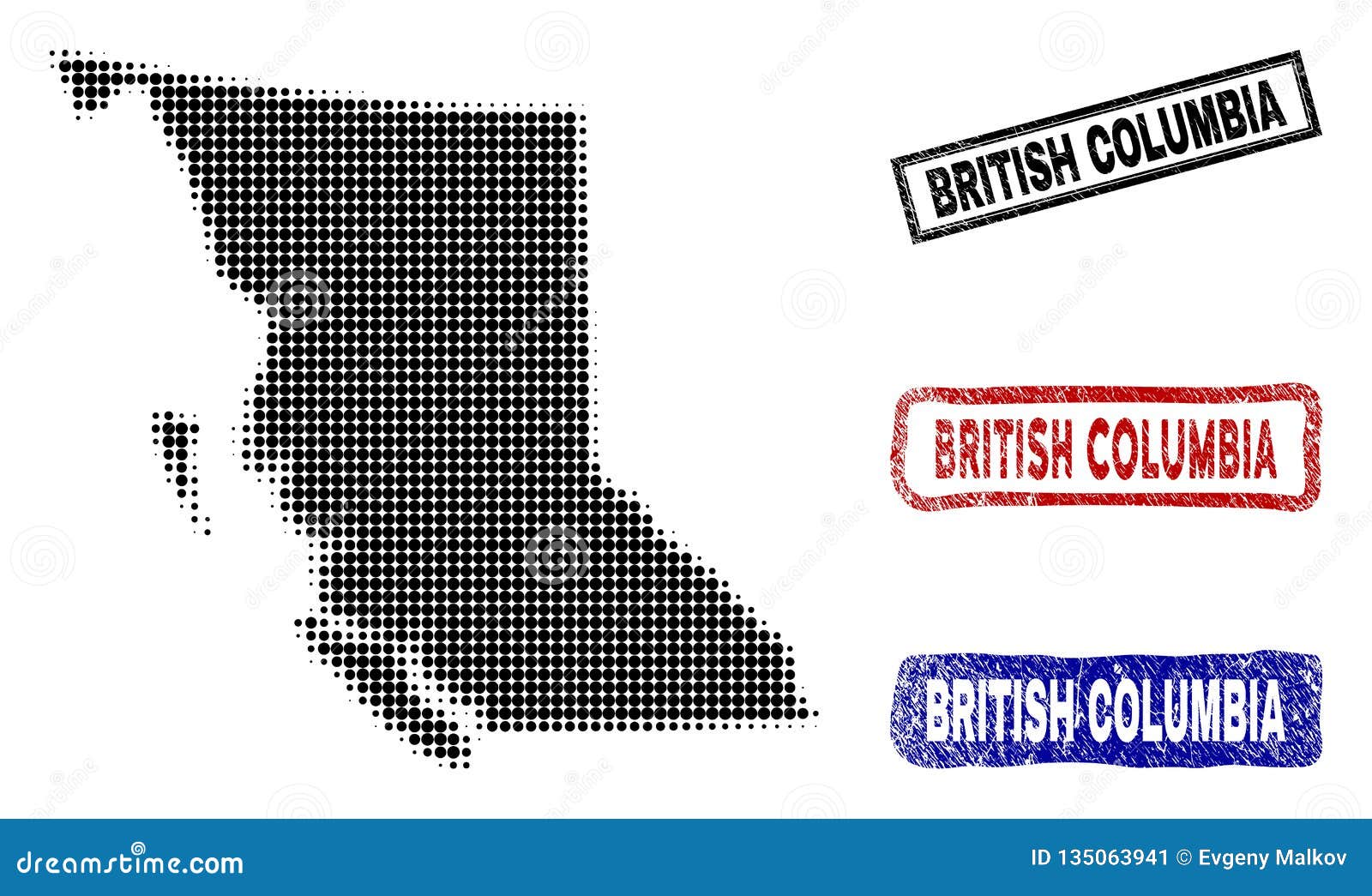 British Columbia Province Map in Halftone Dot Style with Grunge Caption