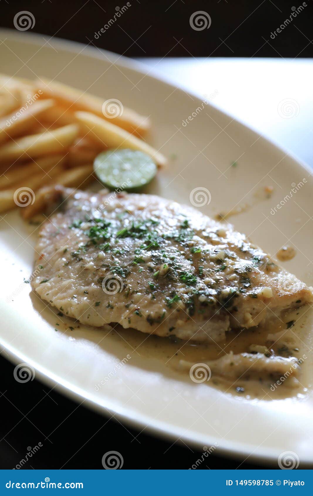 Halibut Fillet Steak with Chips Stock Image Image of halibut, catfish
