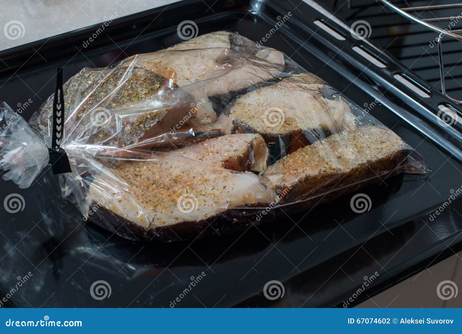 Halibut Fish Steak Package Baking Baking Sheet Stock Photos Free