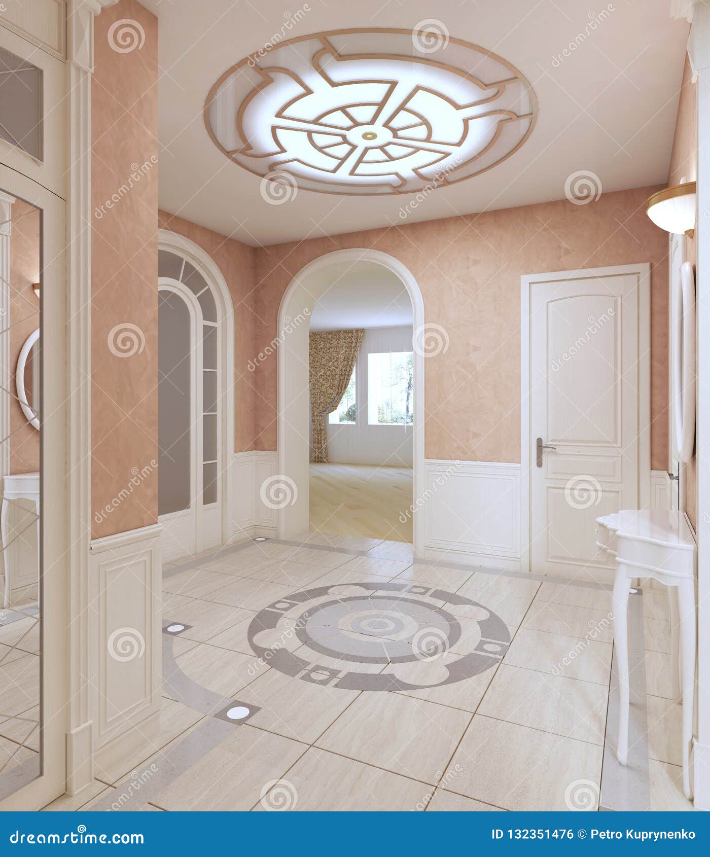 Hall Corridor in Classic Style in Pink Pastel Colors Stock Illustration