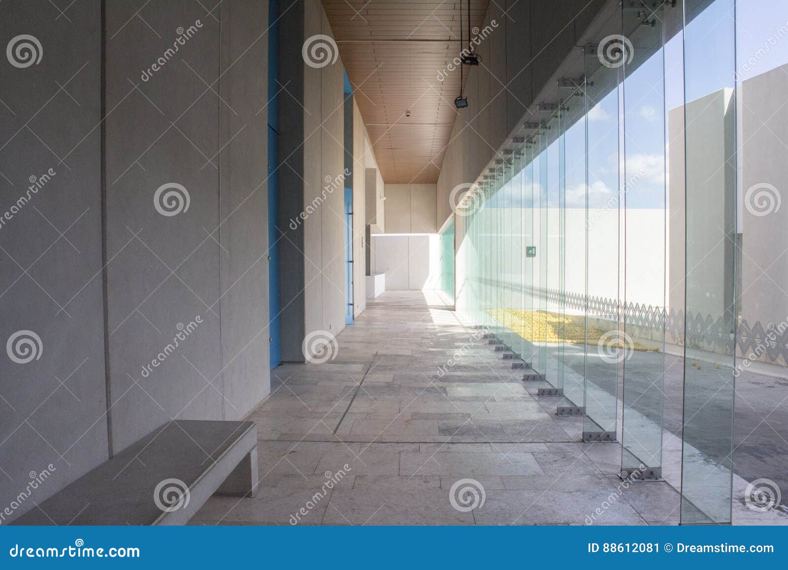 hall with glass wall