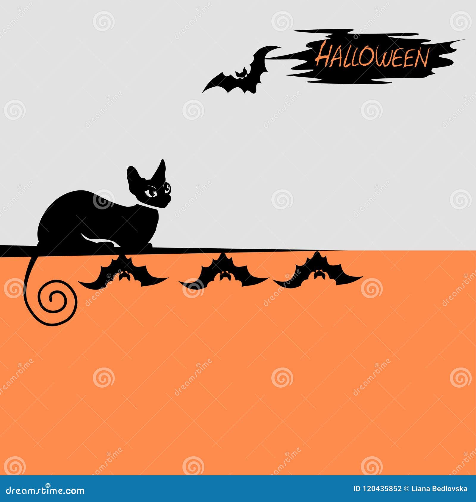 Halloween Background with a Black Cat Stock Vector Illustration of